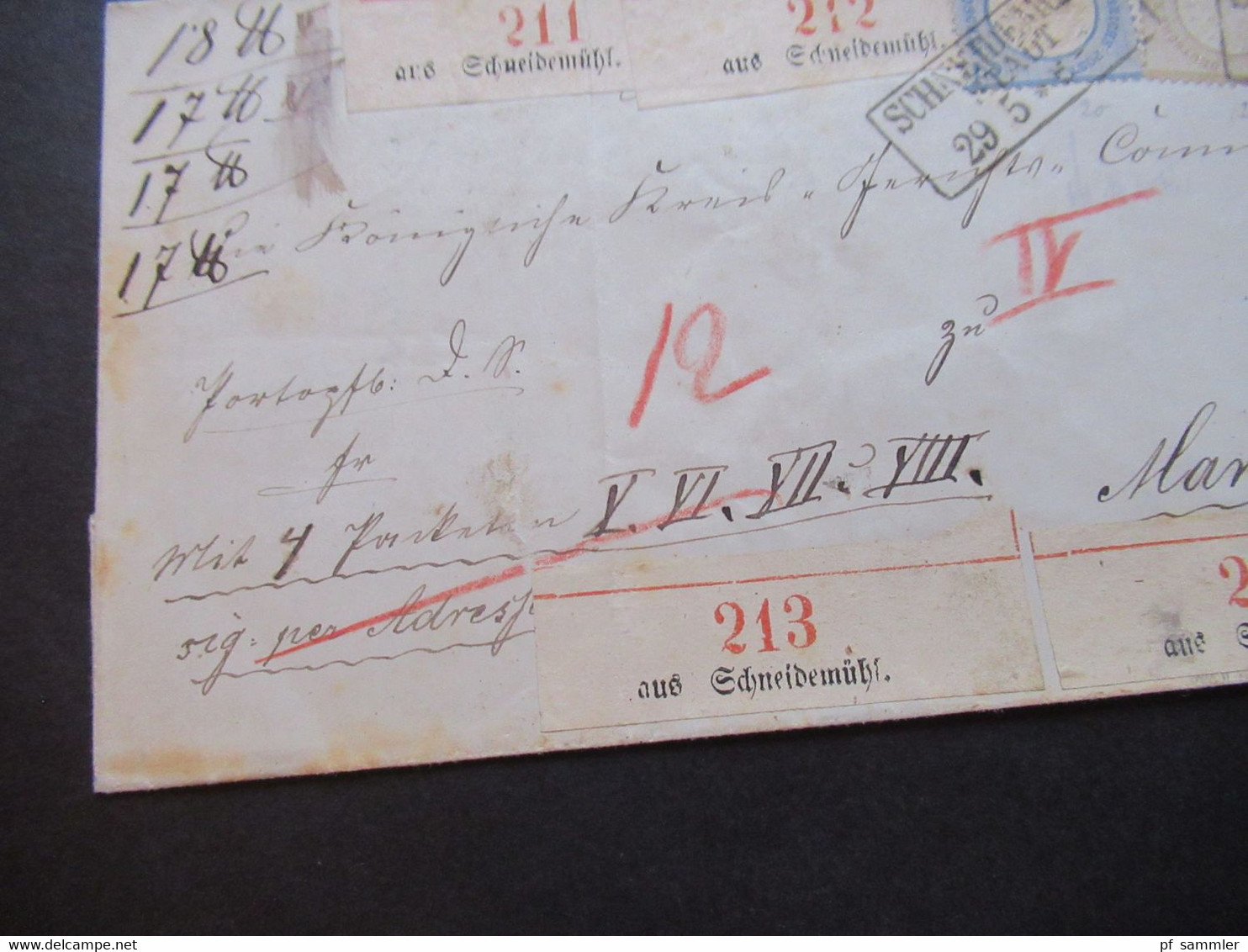 DR 1873 Großer Brustschild MiF Nr.22 (2) u. Nr.20 (kleines Format) Paketbegleitbrief Ra3 Schneidemühl Stadt - Margonin