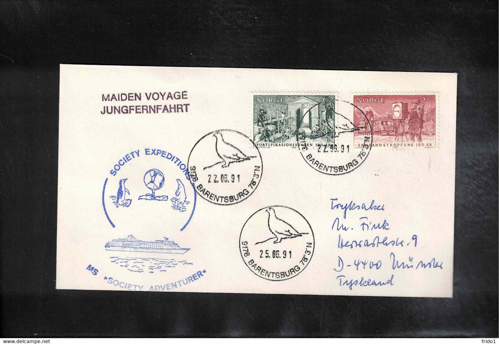 Norway 1991  Ship Maiden Voyage Of The Ship Society Adventurer Interesting Letter - Cartas & Documentos