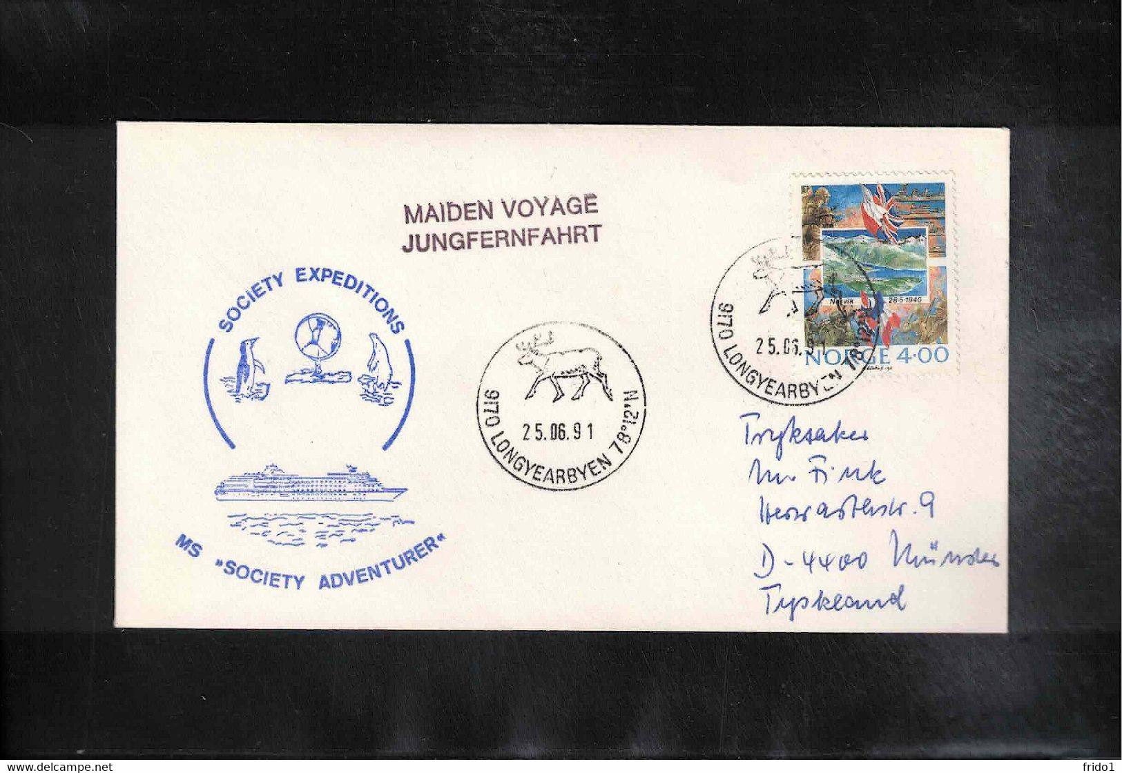 Norway 1991  Ship Maiden Voyage Of The Ship Society Adventurer Interesting Letter - Storia Postale