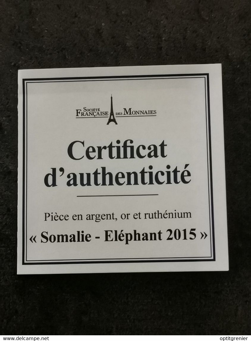 100 SHILLINGS ARGENT SOMALIE ELEPHANT PLAQUEE OR ET RUTHENIUM NOIR / SILVER 5000 EX. - Somalia