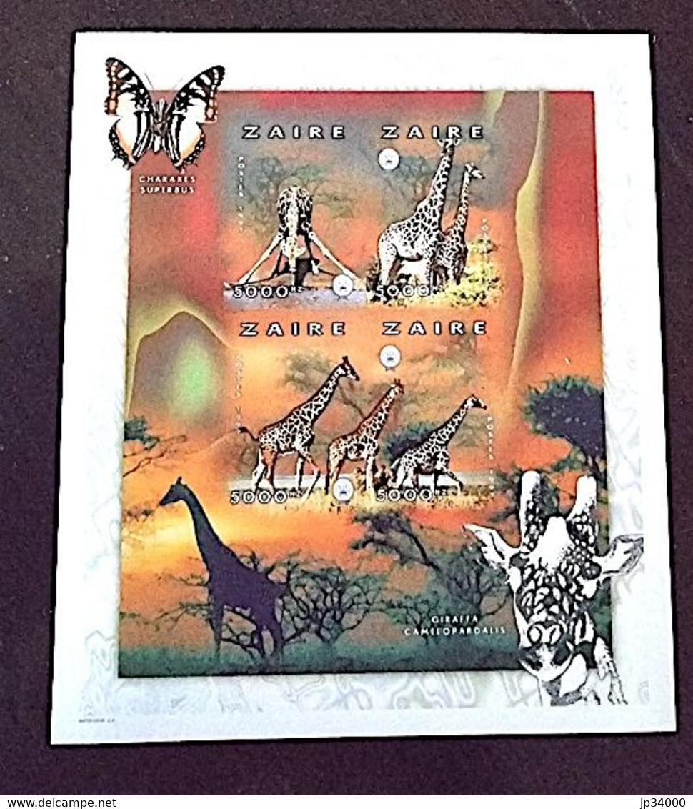 ZAIRE Girafes, Girafe, Giraffe, Jirafa, Scoutisme, Papillons. Bloc émis En 1997. ** MNH// NON DENTELE - Giraffes