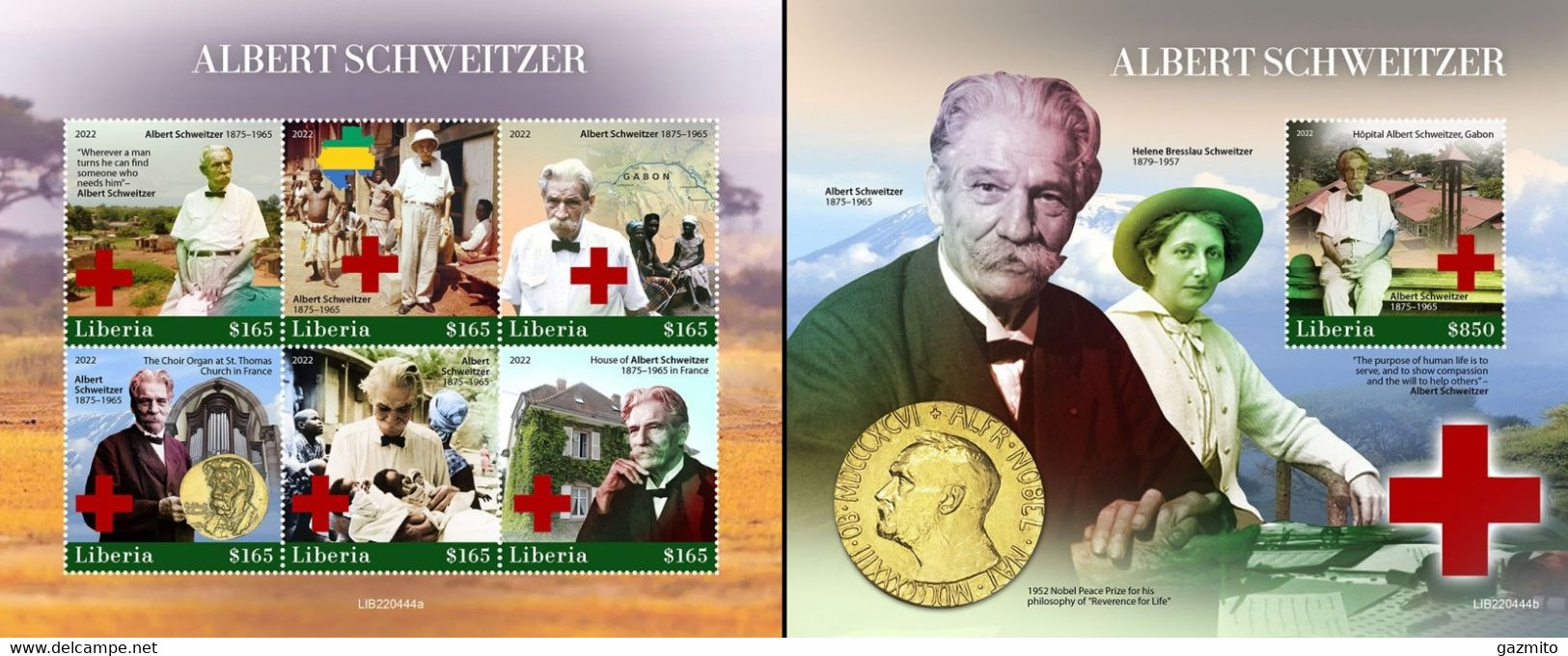 Liberia 2022, Schweitzer, Red Cross, 6val In BF+BF - Albert Schweitzer