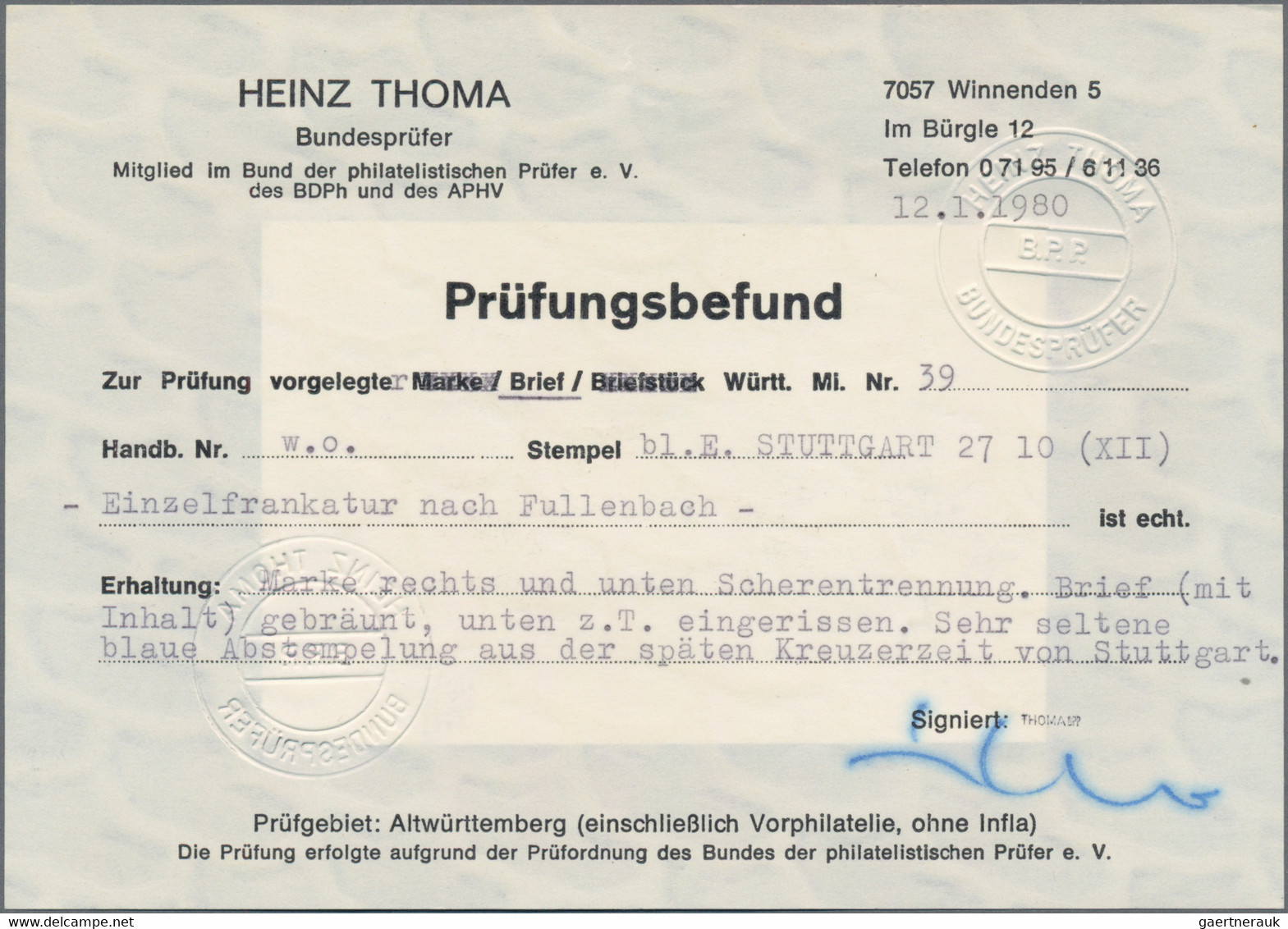 Württemberg - Marken und Briefe: 1670/1920, Württemberg-Stempel-Sammlung alphabe