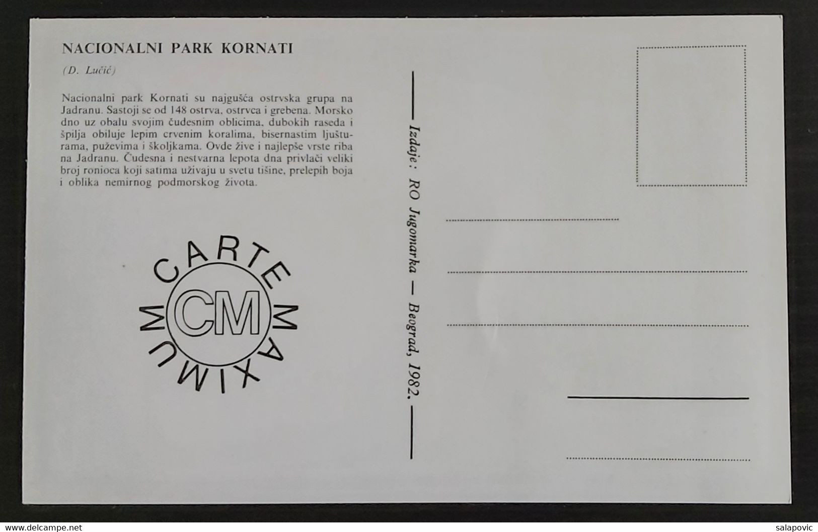 YUGOSLAVIA 1982 Nacionalni Park Kornati National Park Maximum Card FDC 3/84 - Cartes-maximum