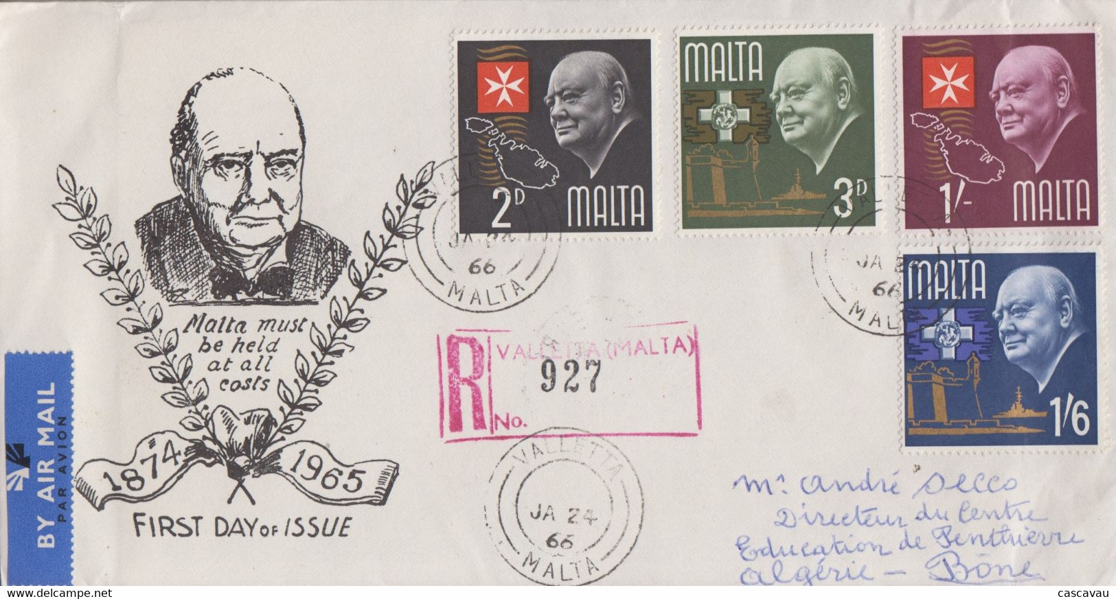 Enveloppe  Recommandée   FDC  1er  Jour   MALTE    Sir   Winston  CHURCHILL    1966 - Sir Winston Churchill