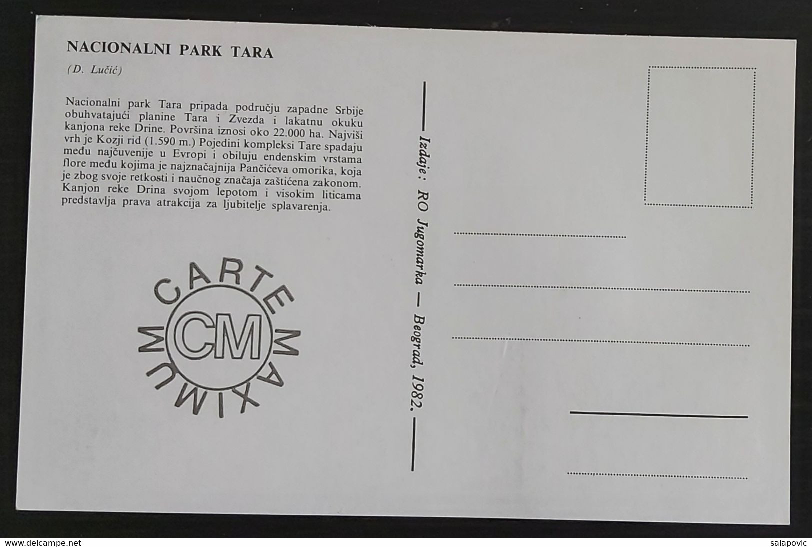 YUGOSLAVIA 1982 Nacionalni Park Tara National Park Maximum Card FDC 3/85 - Cartes-maximum