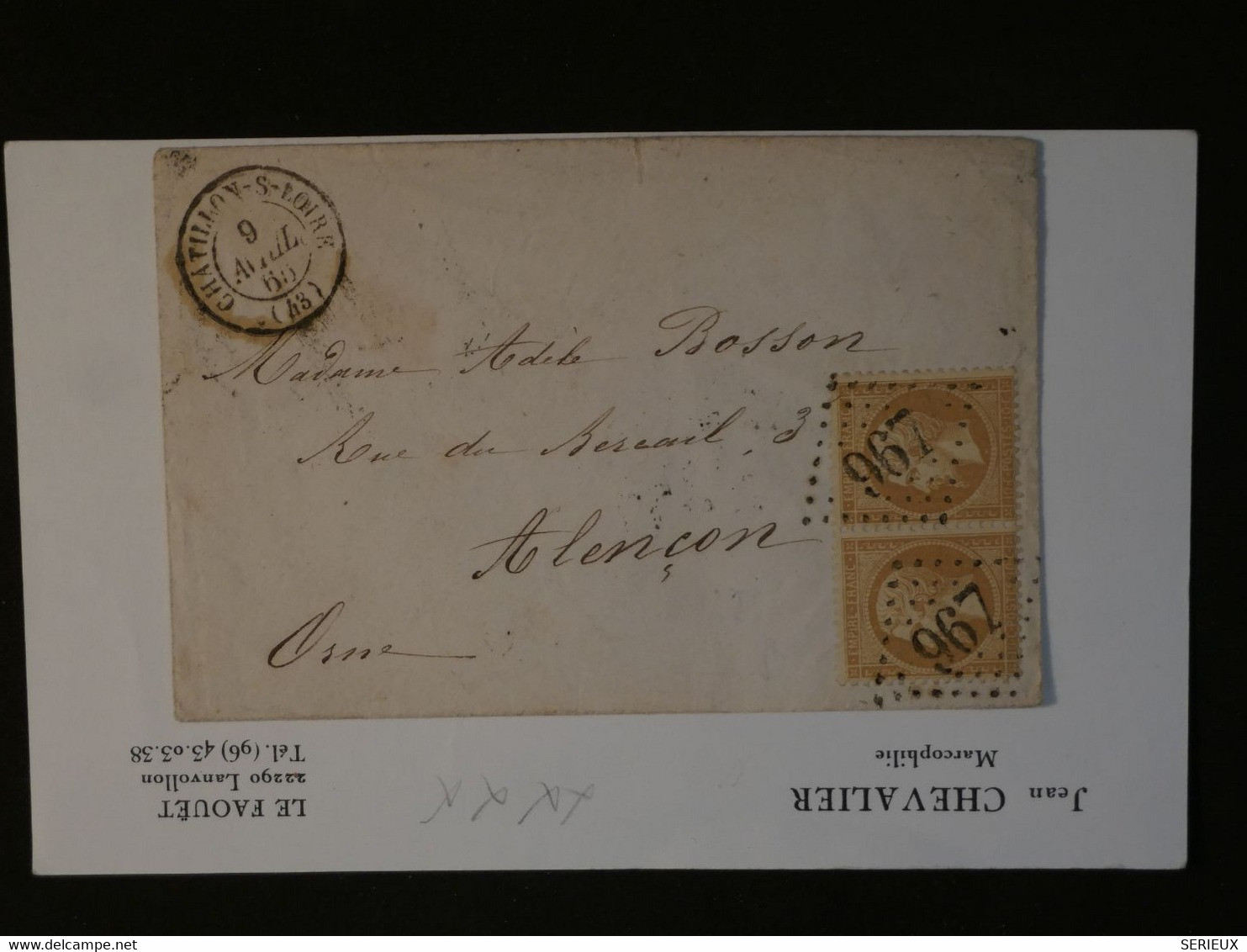 BM15 FRANCE BELLE  LETTRE   1863 CHATILLON  ALENCON +PAIRE DE N°21  +AFFRANCH. INTERESSANT +++ - 1862 Napoléon III.