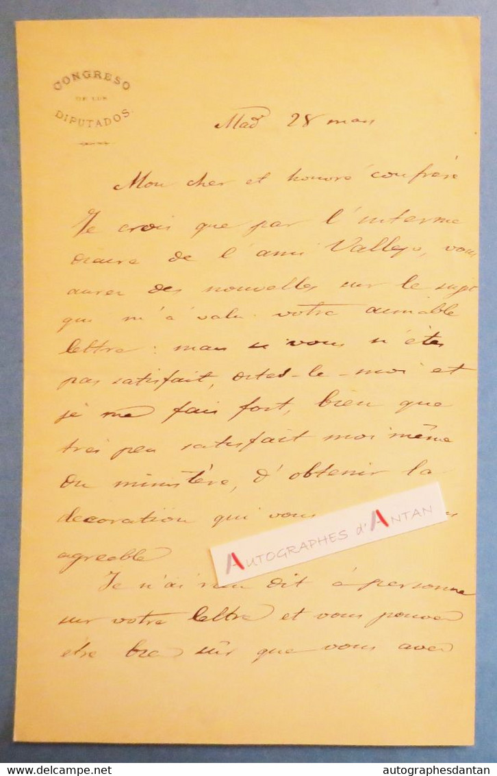 ● L.A.S Ignacio J ESCOBAR Congreso De Los Diputados Lettre En Français à Adrien Marx - Espagne Espana Carta De Autógrafo - España