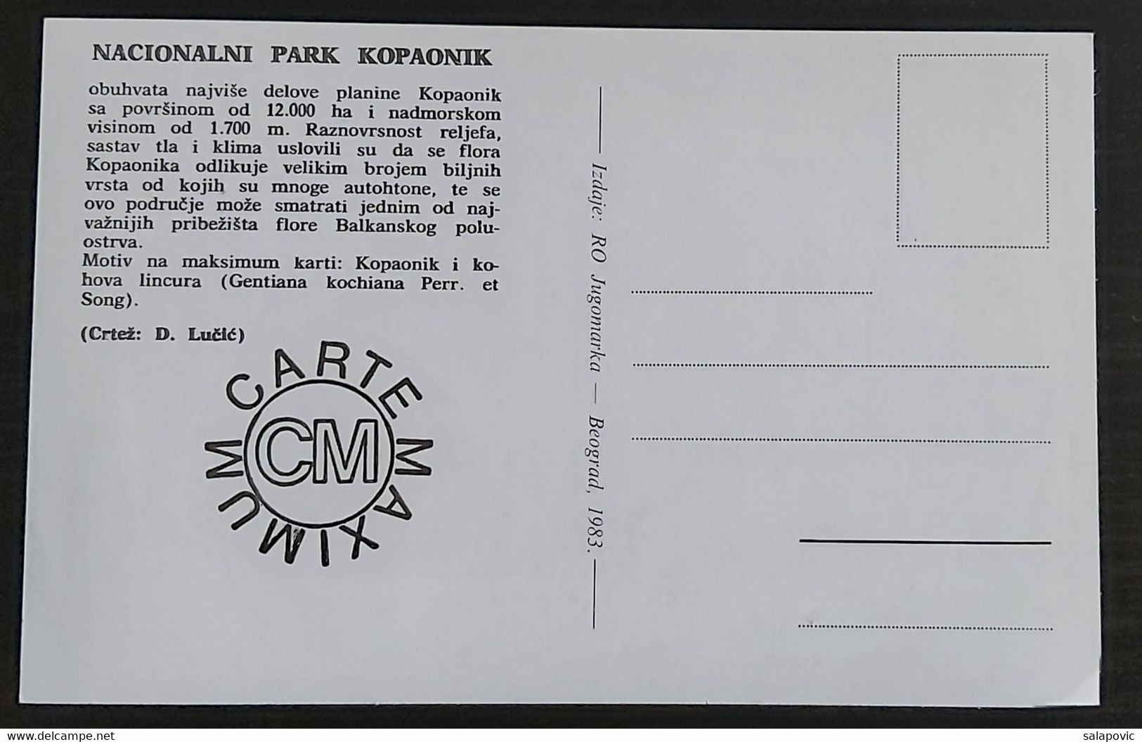 YUGOSLAVIA 1983 , Nacionalni Park Kopaonik National Park Maximum Card FDC 3/89 - Cartes-maximum