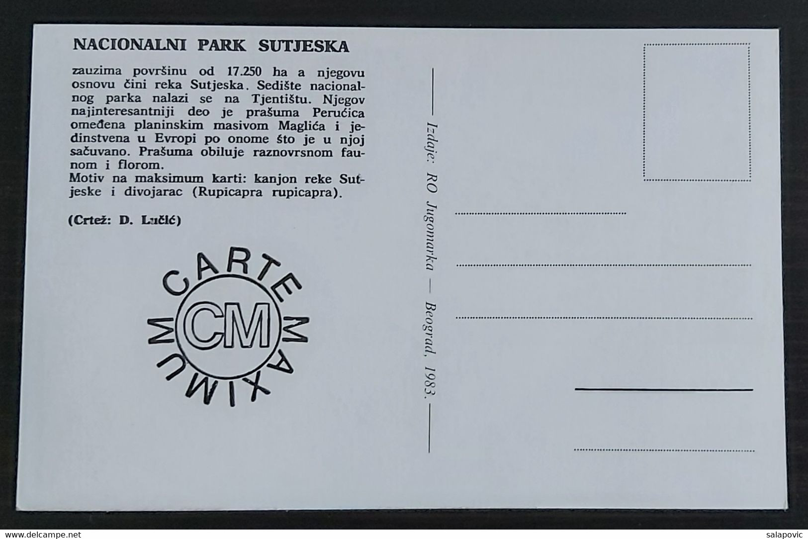 YUGOSLAVIA 1983 , Nacionalni Park Sutjeska National Park Maximum Card FDC 3/90 - Cartes-maximum