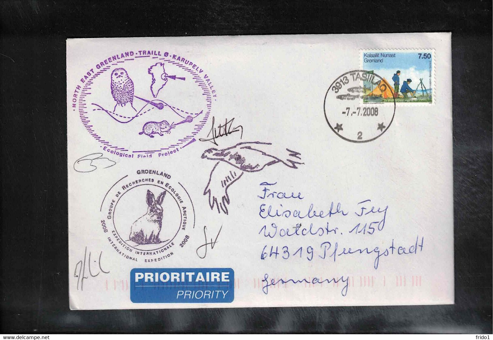 Greenland / Groenland 2008 International Expedition For The Research Of Arctic Ecology Interesting Signed Letter - Covers & Documents