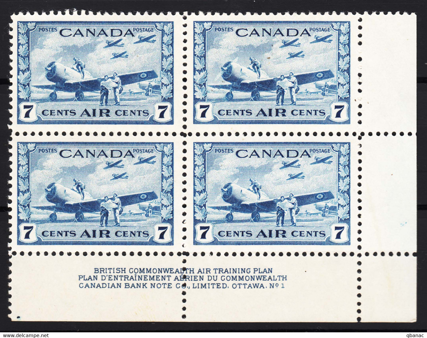 Canada 1942 Airmail Mi#231 Mint Never Hinged Piece Of 4 - Unused Stamps