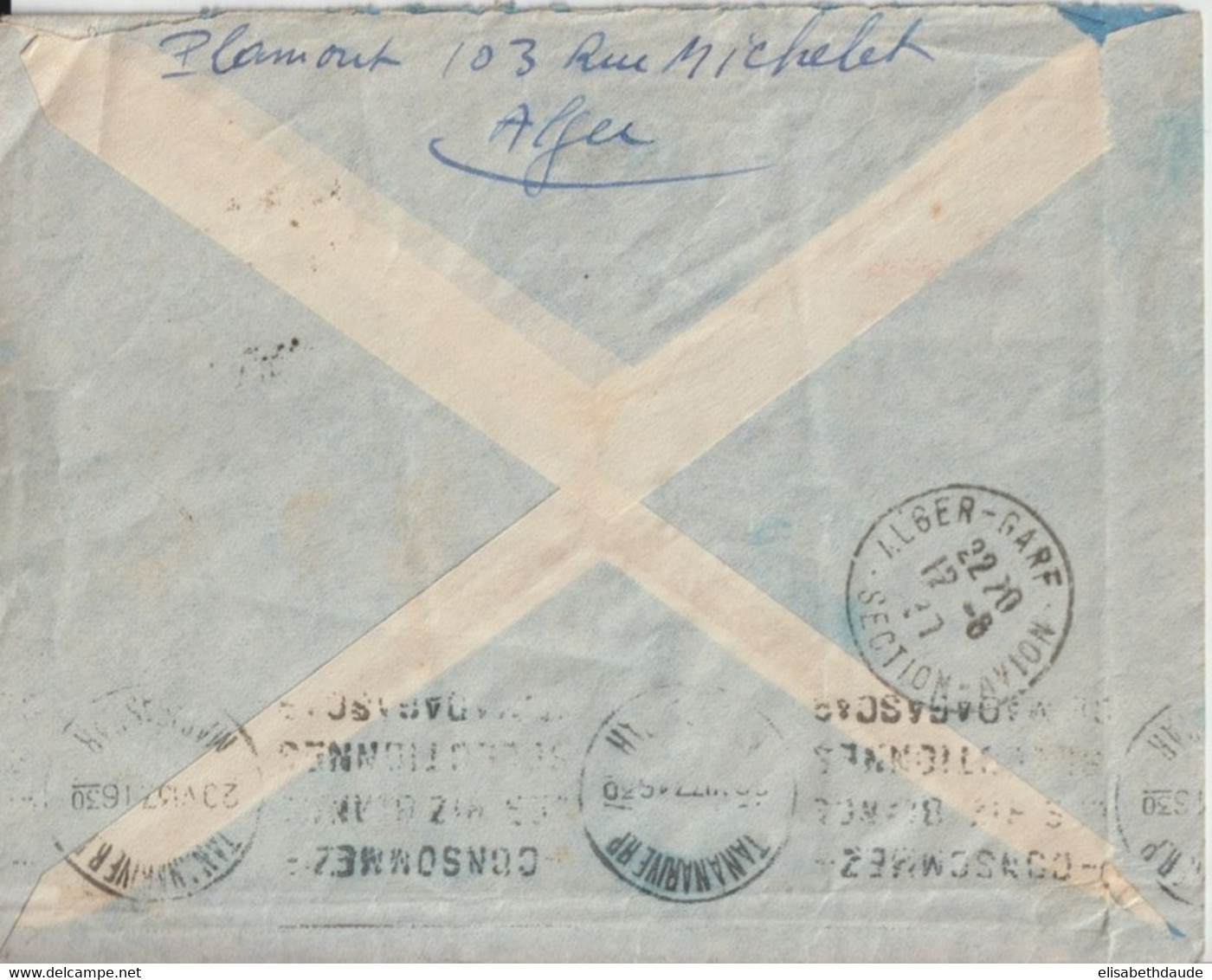 1937 - ALGERIE - 1°LIAISON AERIENNE ALGERIE à MADAGASCAR Via STANLEYVILLE ! - ENVELOPPE => TANANARIVE - Cartas & Documentos