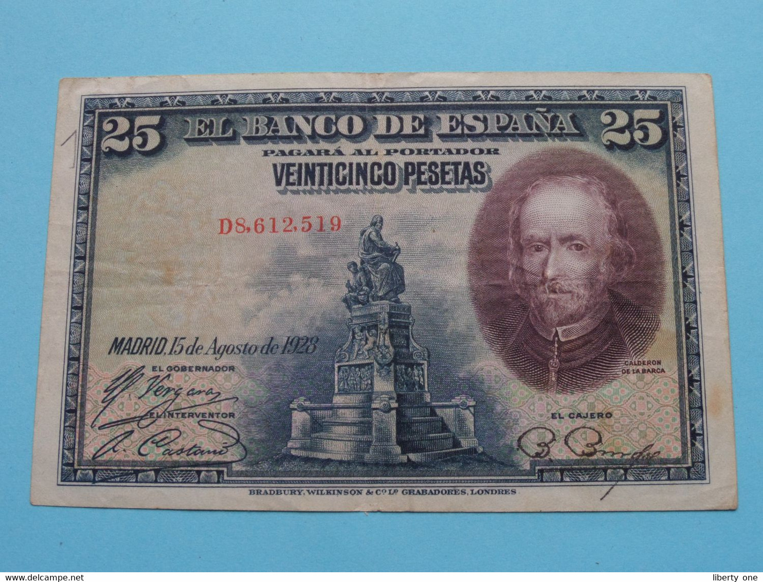 25 Pesetas > Veinticinco > 15de Agosto De 1928 ( D8,612,519 ) > ( For Grade, Please See SCANS ) Circulated ! - 25 Peseten