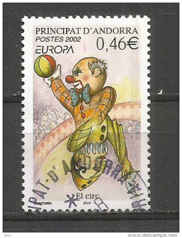 ANDORRA /ANDORRE.Europa 2002, Le Cirque Et Clowns, 1 Timbre Oblitéré Andorre, 1 ère Qualité - Usati