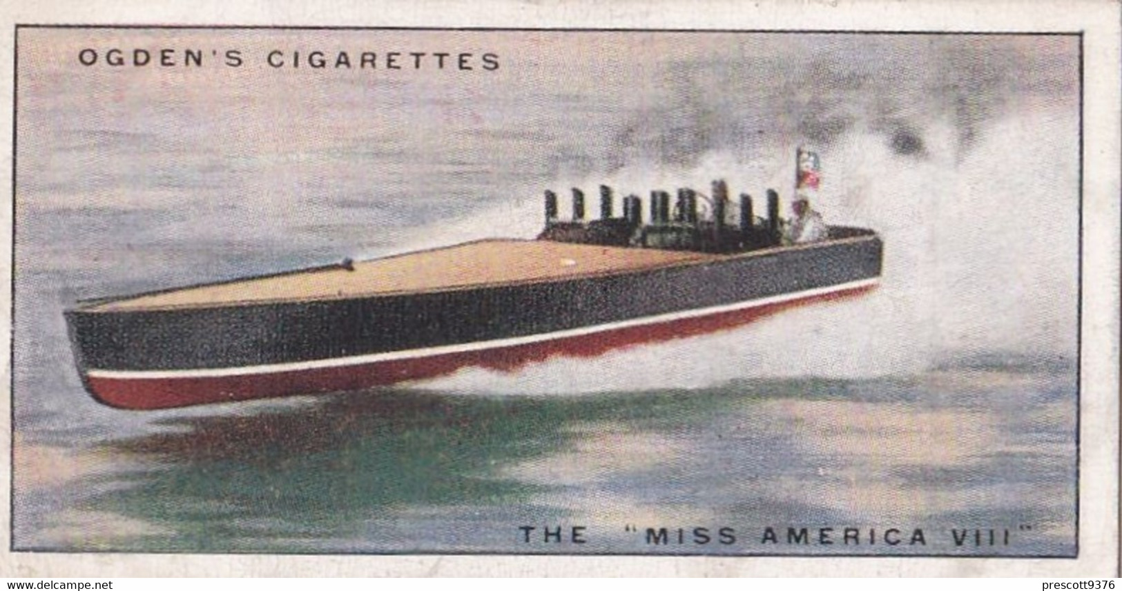 Yachts & Motor Boats 1931 - 25 Miss America VIII - Ogdens  Cigarette Card - Original  - Ships - Sealife - Ogden's