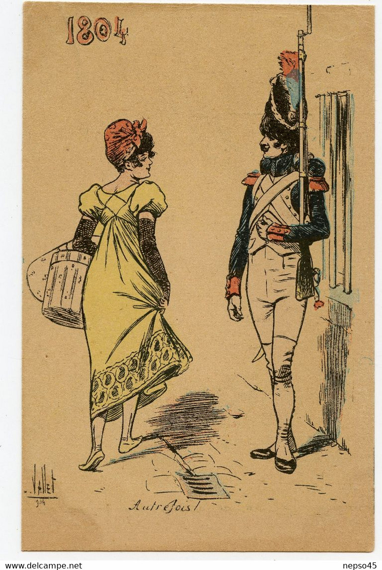 Illustrateur Vallet.Charme Des Regards.Coup De Foudre Amoureux Entre Un Garde Impérial Et Une Jolie Soubrette 1804. - Vallet, L.