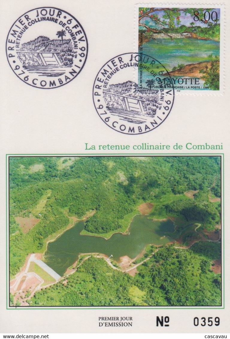 Carte  Maximum  1er  Jour    MAYOTTE    Retenue  Collinaire  De  COMBANI     1999 - Other & Unclassified
