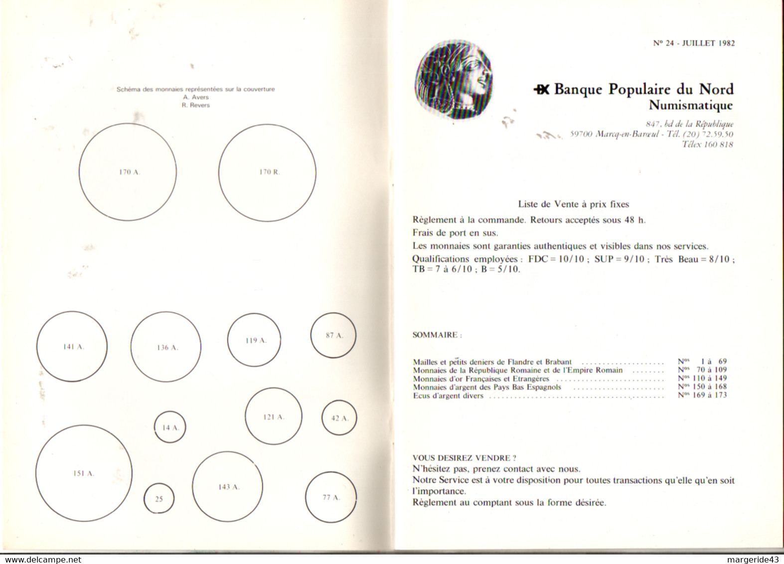 CATALOGUE NUMISMATIQUE BANQUE PÖPULAIRE DU NORD 1982 - Livres & Logiciels
