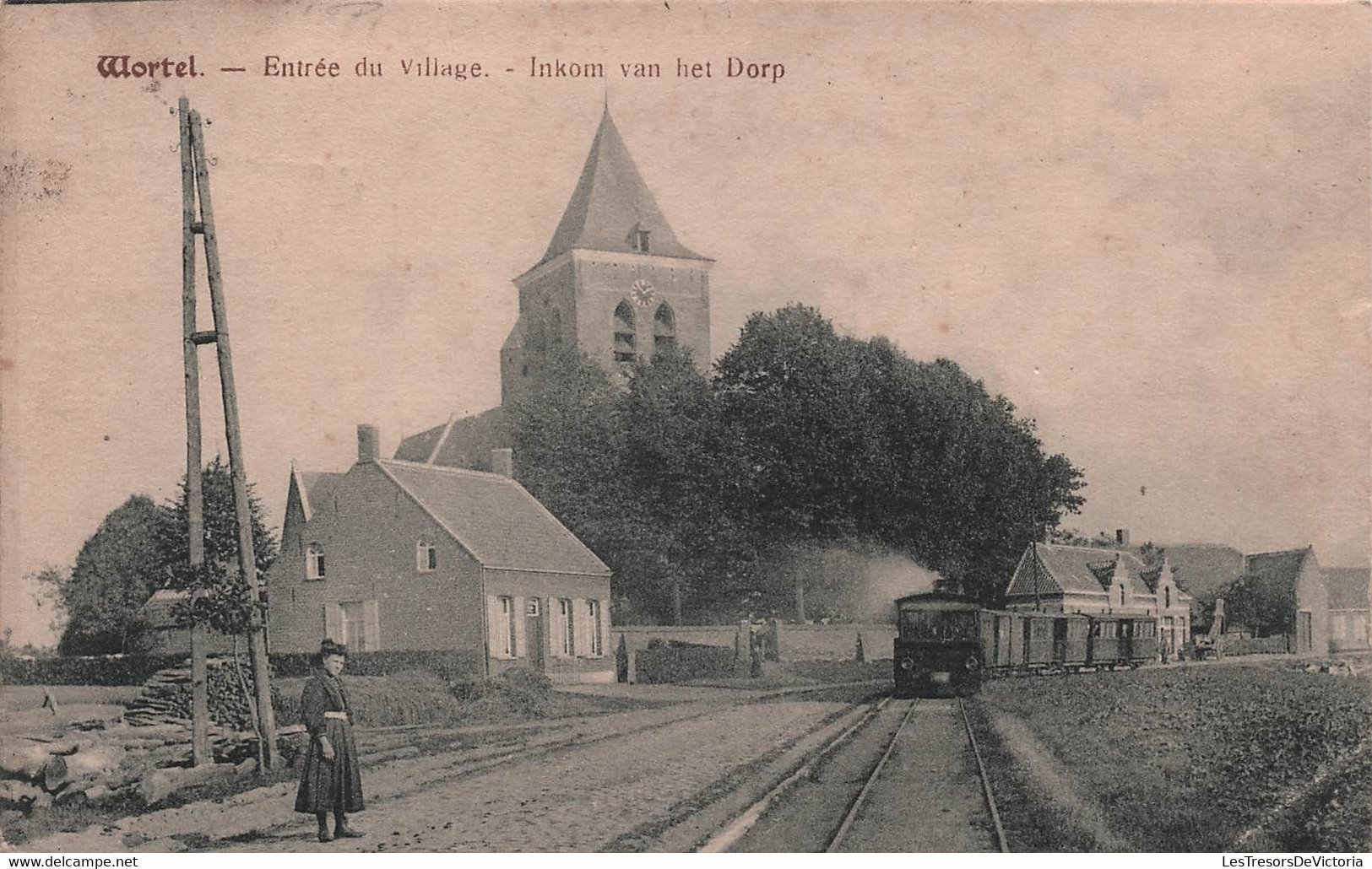 CPA BELGIQUE - Wortel - Entrée Du Village - Inkom Van Het Dorp - Tram - Tramway - Animé - Griffe Hoogstraten - Sonstige & Ohne Zuordnung