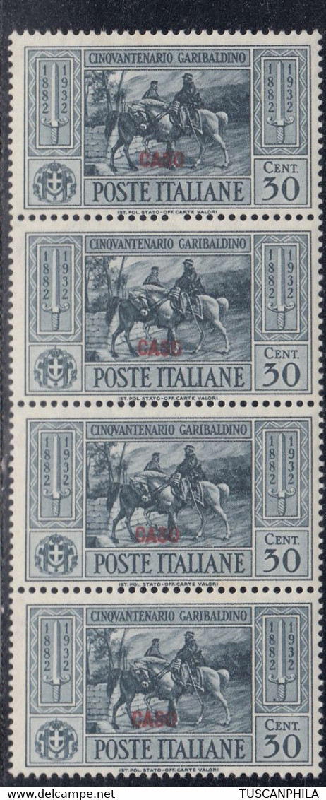 1932 Giuseppe Garibaldi Blocco Di 4 Valori Sass. 20 MNH** Cv 280 - Aegean (Caso)