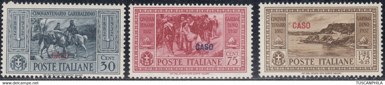 1932 Giuseppe Garibaldi 3 Valori Sass. 20-22-24 MNH** Cv 210 - Egeo (Caso)