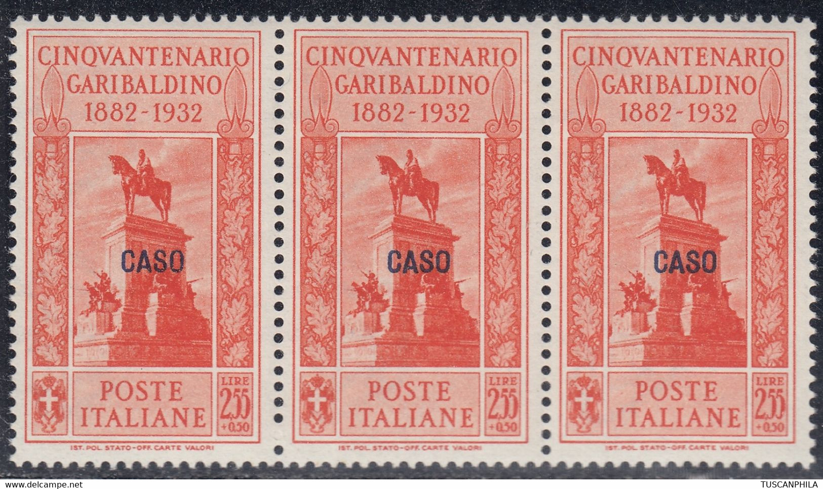 1932 Giuseppe Garibaldi 3 Valori Sass. 25 MNH** Cv 210 - Egeo (Caso)