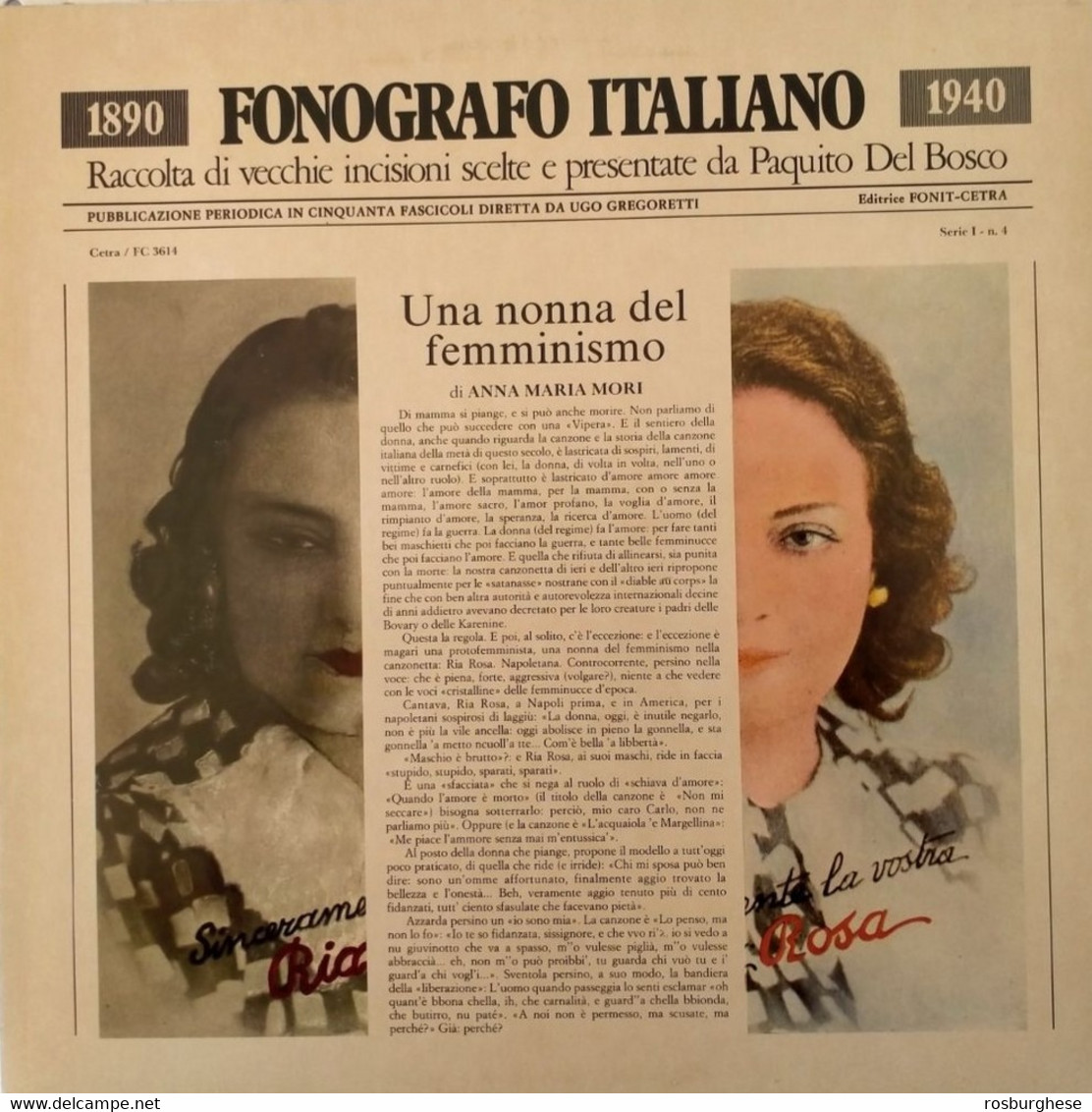 Fonografo Italiano RIA ROSA Una Nonna Del Femminismo LP Vinile - Andere - Italiaans