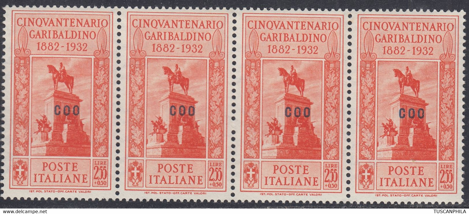 1932 Giuseppe Garibaldi Blocco Di 4 Valori Sass. 25 MNH** Cv 280 - Aegean (Coo)
