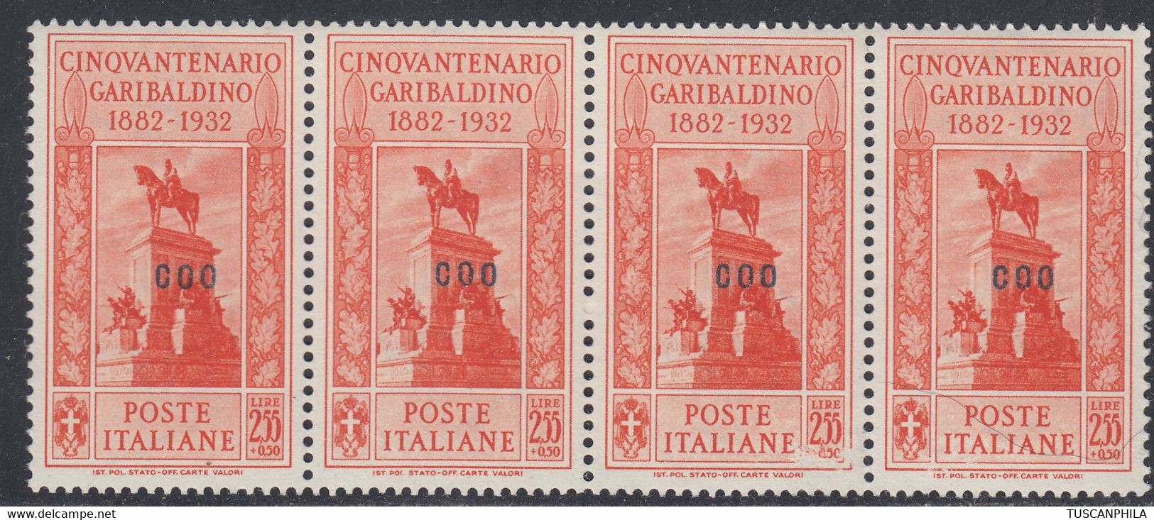 1932 Giuseppe Garibaldi Blocco Di 4 Valori Sass. 25 MNH** Cv 560 - Aegean (Coo)