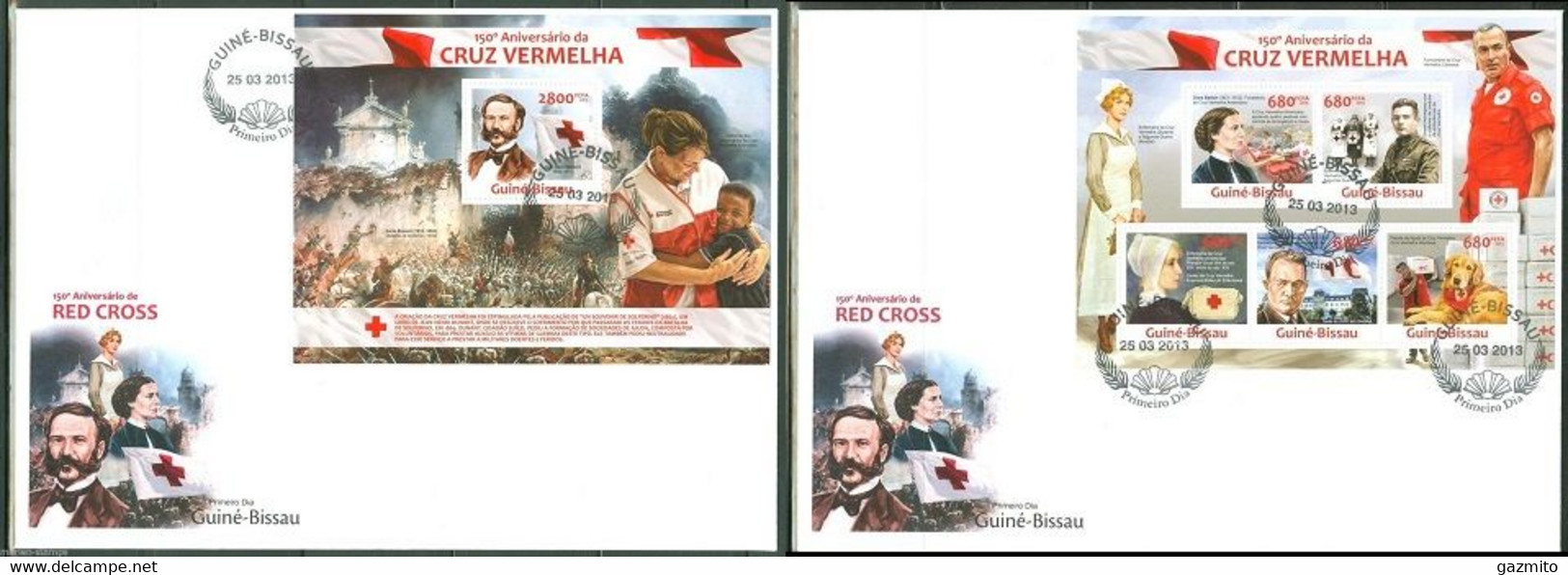 Guinea Bissau 2013, 150th Red Cross, 5val In BF +BF In 2FDC - Henry Dunant