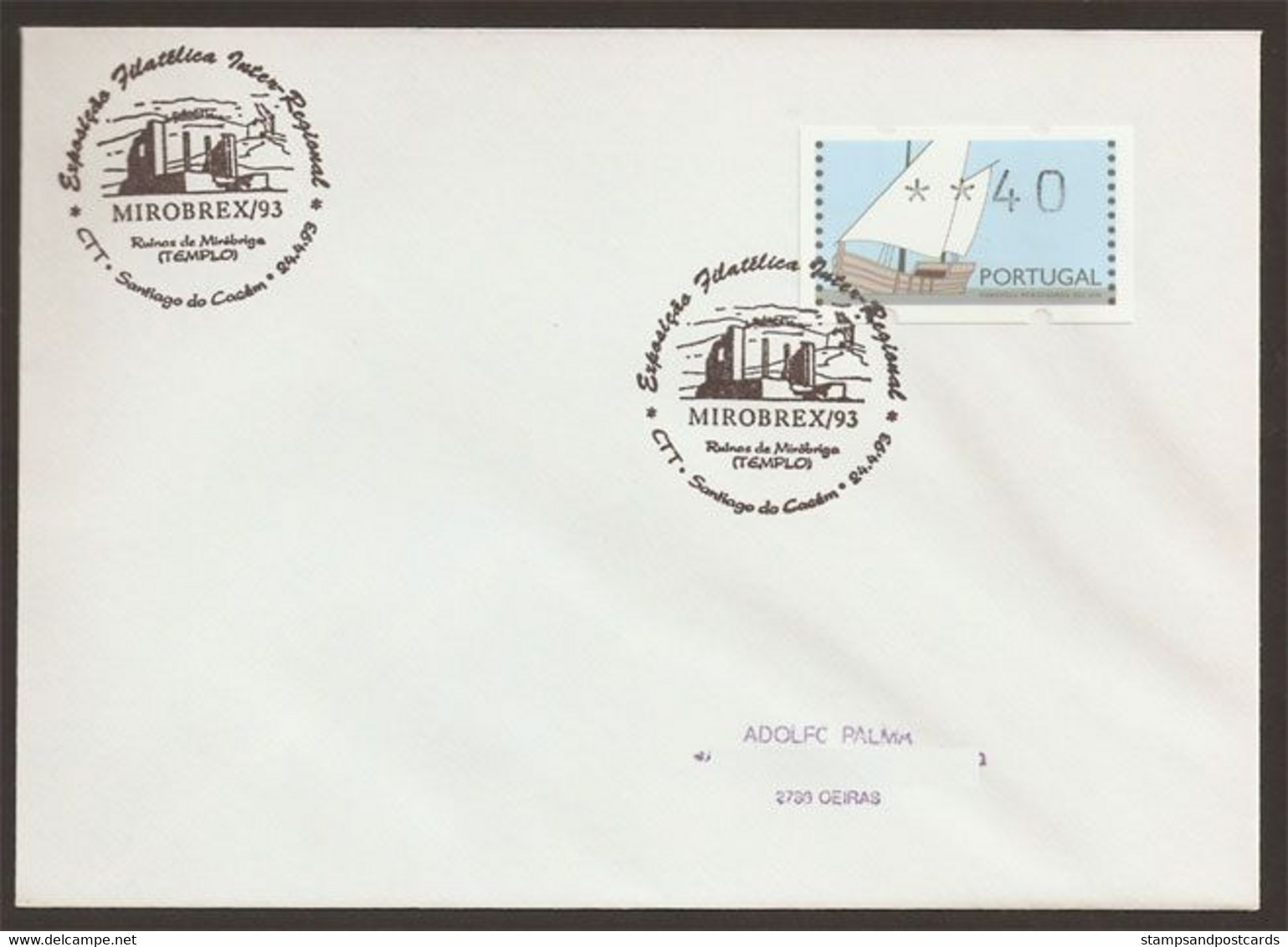 Portugal Lettre ATM Cachet Commémoratif Ruines Romaines Et Moulin 1993 Event Cancel Cover Roman Ruins And Windmill - Monumenten