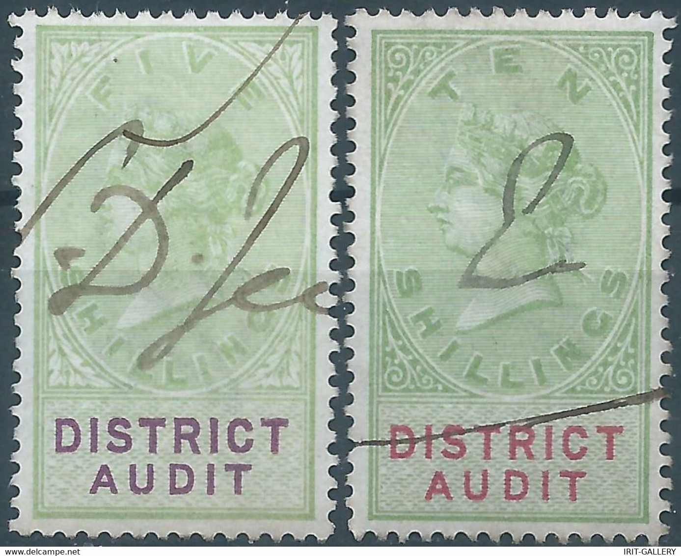 Great Britain-ENGLAND,Queen Victoria,1870-1800 Revenue Stamp Tax Fisca,DISTRICT AUDIT,5 & 10 Shillings,Used - Revenue Stamps