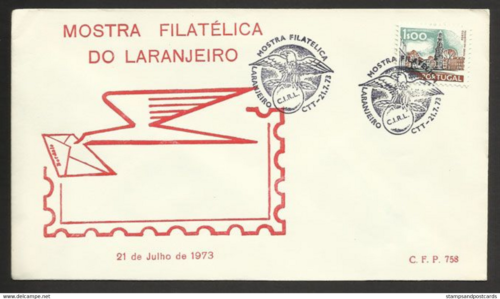 Portugal Cachet Commémoratif Expo Philatelique Laranjeiro Aigle Et Orange 1973 Philatelic Expo Eagle Event Postmark - Flammes & Oblitérations