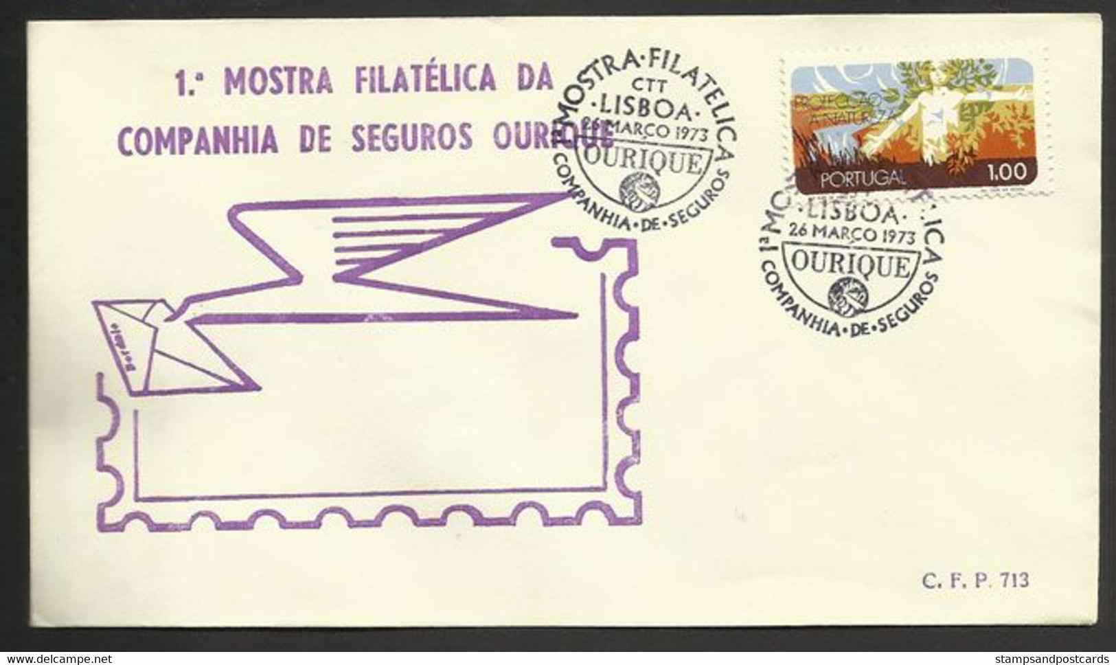 Portugal Cachet Commémoratif Expo Philatelique Compagnie D'assurance Ourique 1973 Insurance Company Event Postmark - Flammes & Oblitérations
