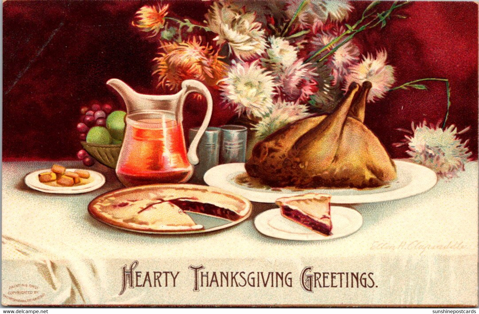 Thanksgiving Greetings Turkey On Platter Signed Clapsaddle - Giorno Del Ringraziamento