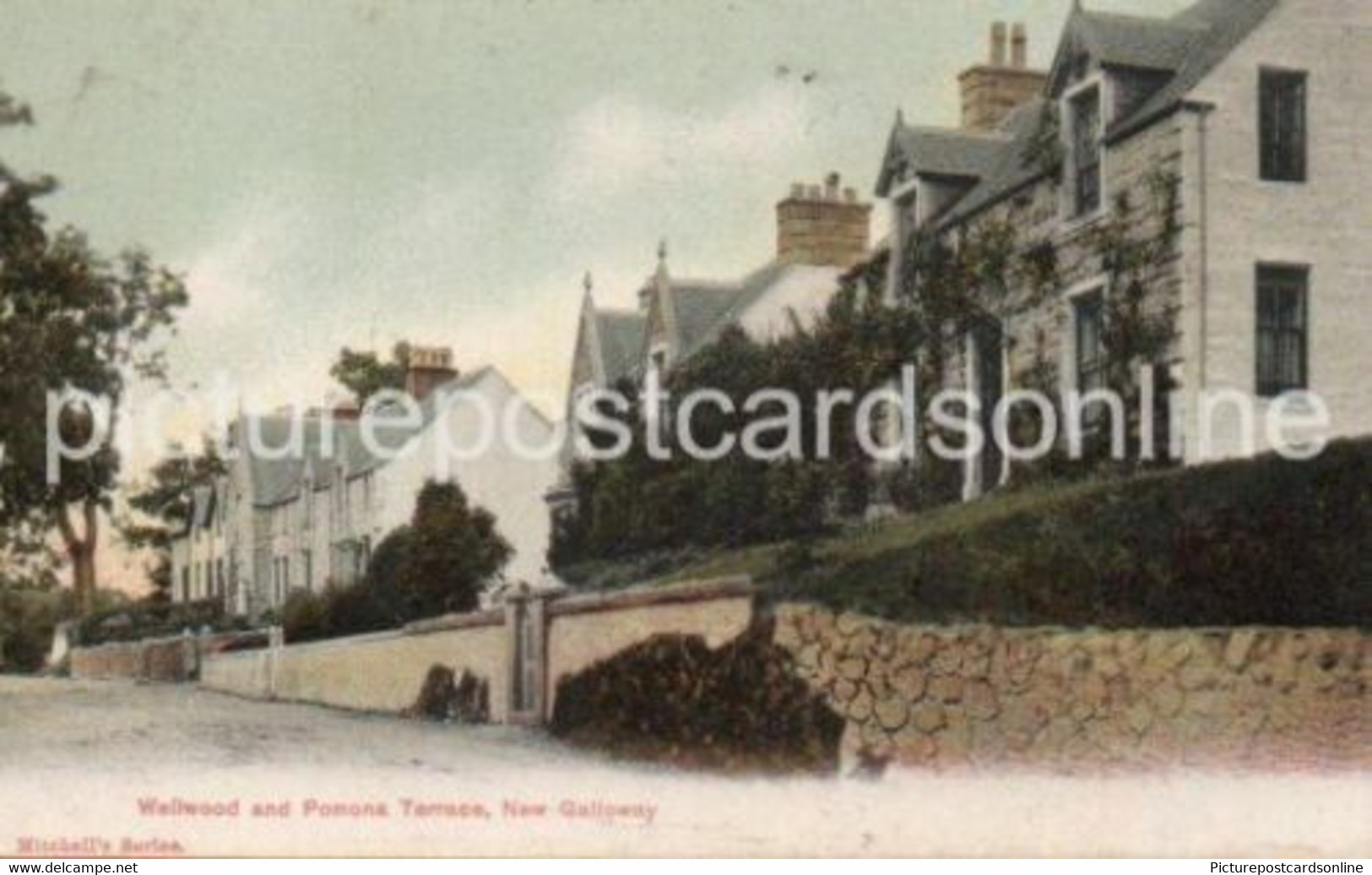 WELLWOOD AND POMONA TERRACE OLD COLOUR POSTCARD NEW GALLOWAY SCOTLAND - Kirkcudbrightshire