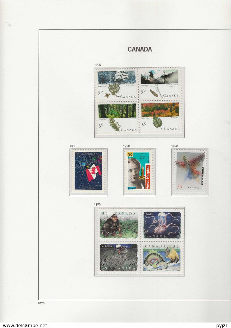 1990 MNH Canada Year Collection According To DAVO Album Postfris** - Volledige Jaargang