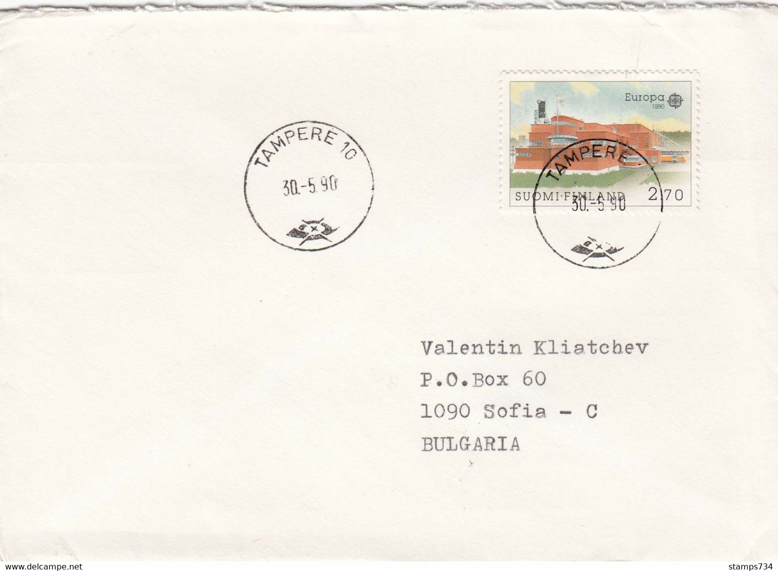 Finland - 050/1990 EUROPA-CEPT'90, Letter Ordinary From Tampere To Sofia(Bulgaria), Single Franked - Covers & Documents