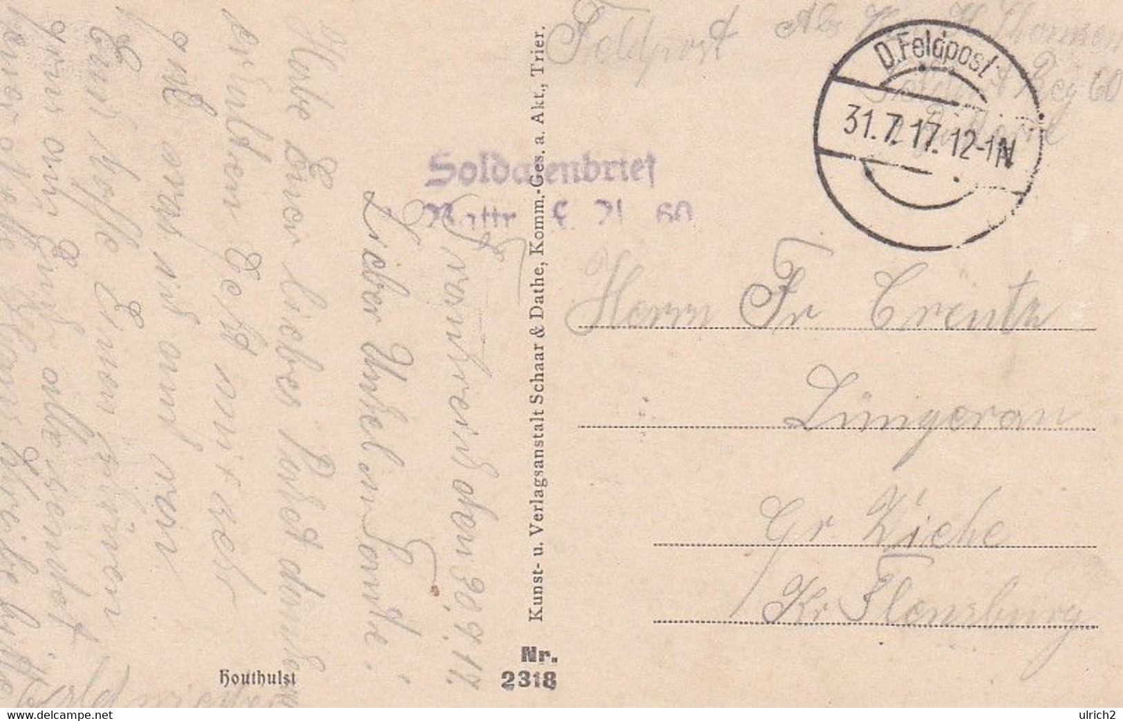AK Houthulst - Lazarett Mit Friedhof - Feldpost Feld-Art. Regt. 60 - 1917 (62946) - Houthulst