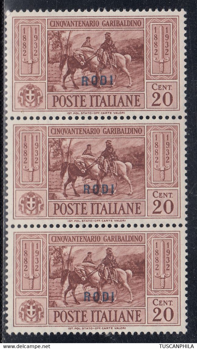 1932 Giuseppe Garibaldi Blocco Di 3 Valori Sass. 21 MNH** Cv 420 - Ägäis (Rodi)
