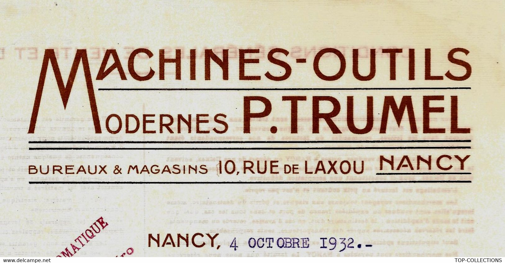 1932 ENTETE P. TRUMEL Nancy MACHINES OUTILS INDUSTRIE MECANIQUE =>Coopérative Agricole De Veuxhaulles B.E.V.HISTORIQUE - 1900 – 1949