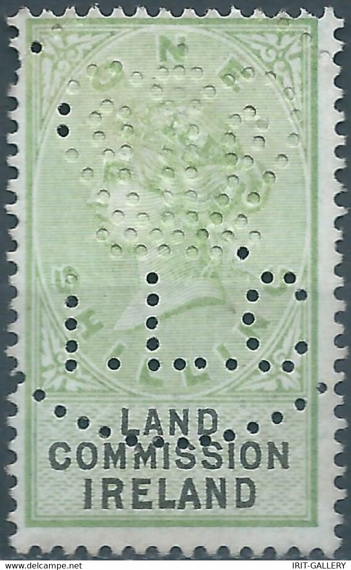 Great Britain-ENGLAND,Queen Victoria,1870-1900 Revenue Stamp Tax Fisca,LAND COMMISSION IRELAND,1 Shilling,PERFIN,Used - Fiscaux