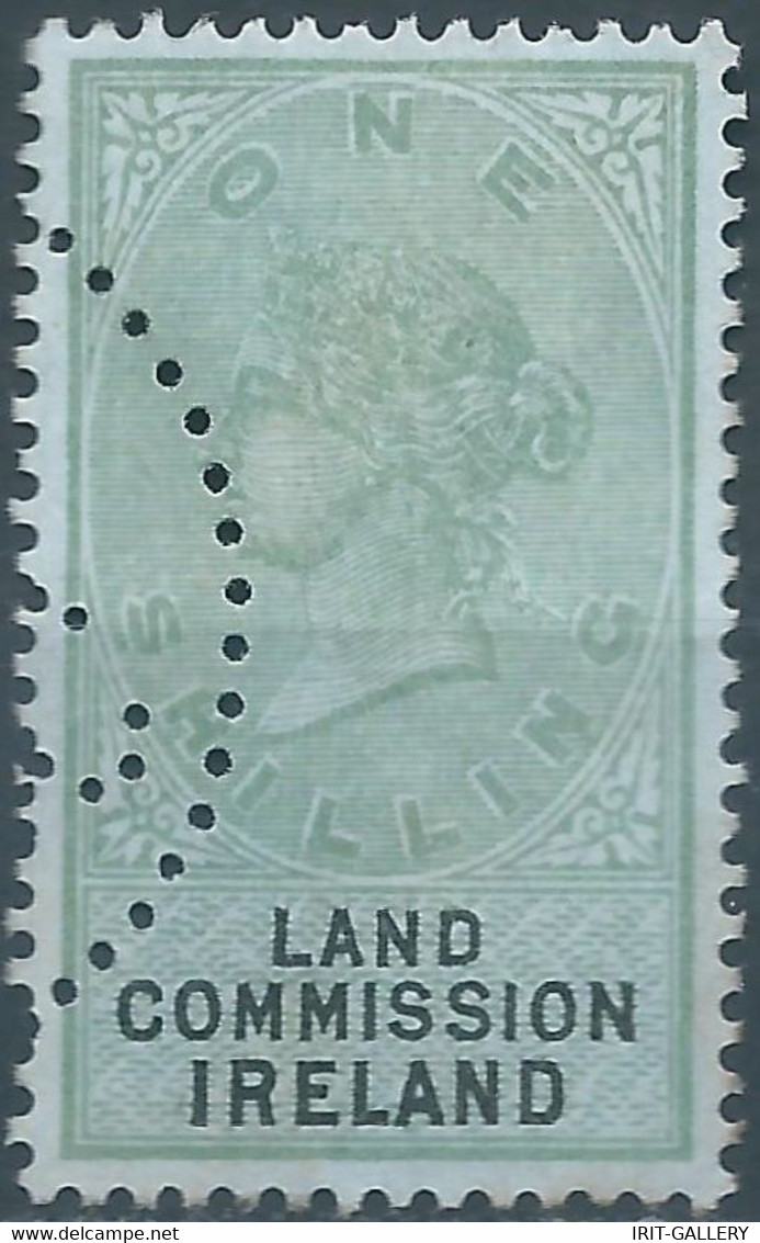 Great Britain-ENGLAND,Queen Victoria,1870-1900 Revenue Stamp Tax Fisca,LAND COMMISSION IRELAND,1 Shilling,PERFIN,Used - Steuermarken