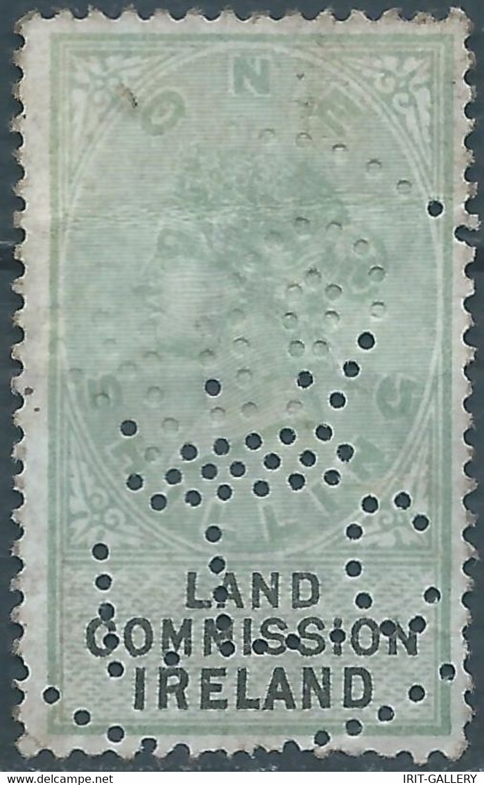 Great Britain-ENGLAND,Queen Victoria,1870-1900 Revenue Stamp Tax Fisca,LAND COMMISSION IRELAND,1 Shilling,PERFIN,Used - Revenue Stamps