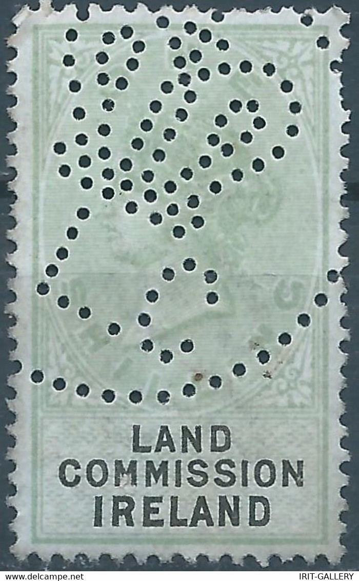 Great Britain-ENGLAND,Queen Victoria,1870-1900 Revenue Stamp Tax Fisca,LAND COMMISSION IRELAND,1 Shilling,PERFIN,Used - Fiscali