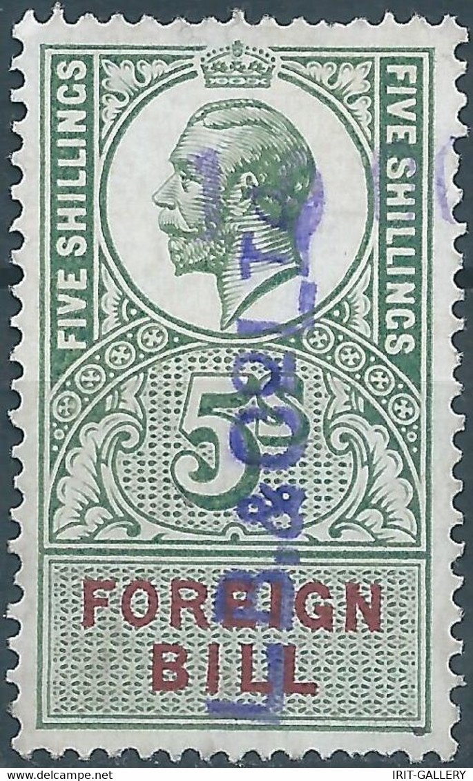 Great Britain-ENGLAND, Edward VII,Revenue Stamp Tax Fisca,5 Shillings,Used - Fiscale Zegels