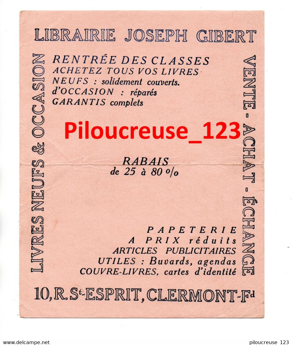 63 Puy De Dôme - CLERMONT FERRAND - BUVARD - " Libraire Joseph Gibert " - RARE - J