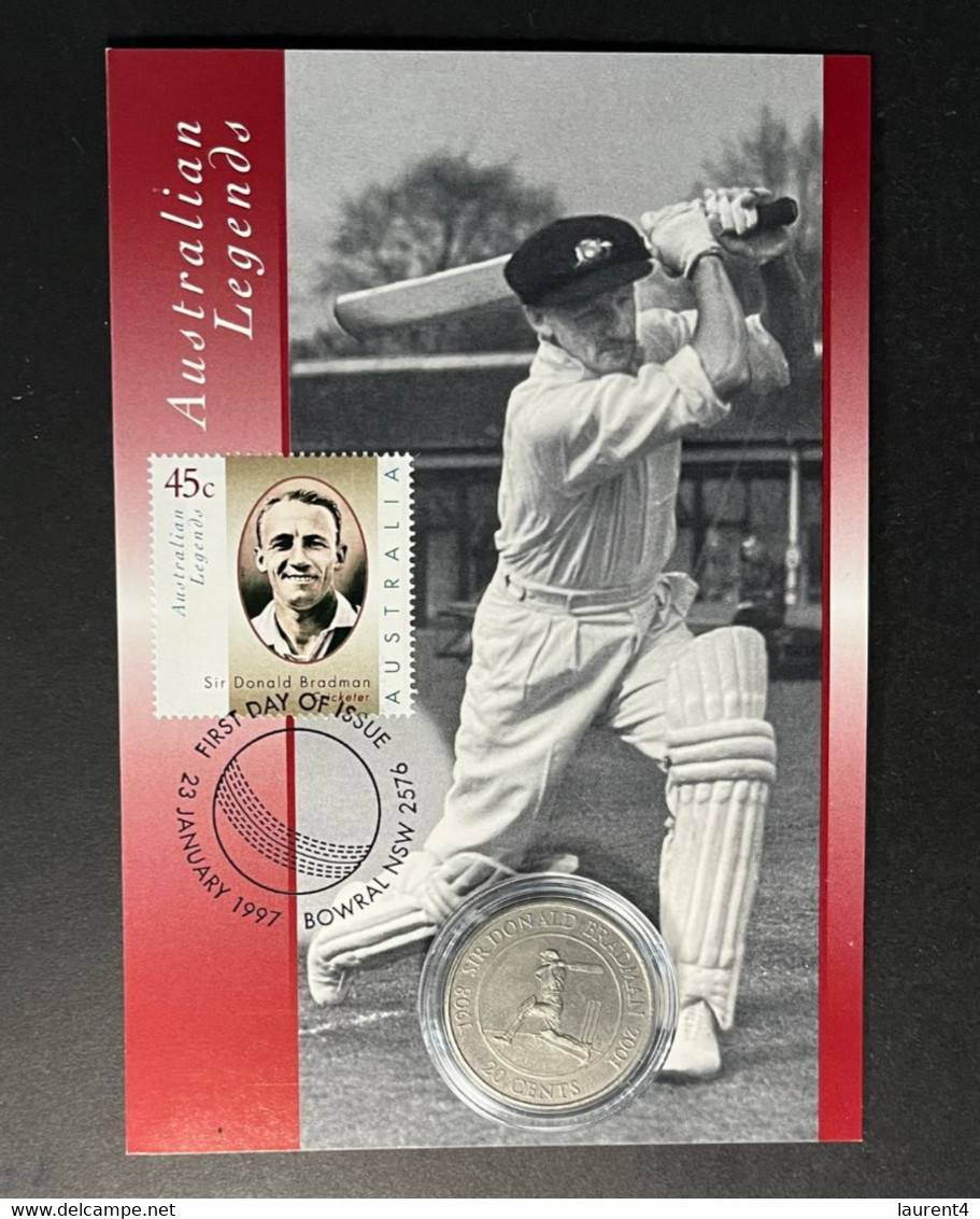 (1 Oø 25 A) Cricket Don Bradman Maxicard (2) With 20-cent Don Bradman Coins - 20 Cents