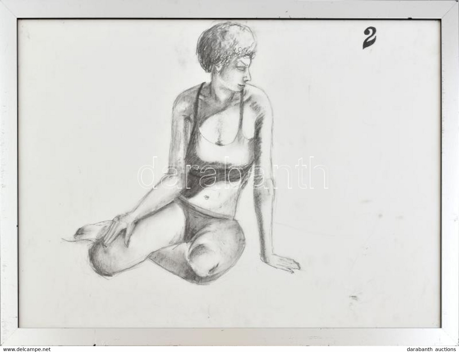 Jelzés Nélkül: Lány Fürdőruhában. Szén, Papír, üvegezett Fakeretben, 42×59,5 Cm - Other & Unclassified